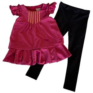 NWT TAHARI MAROON and GOLD VELVET TOP with BLACK LEGGINGS, size 4T